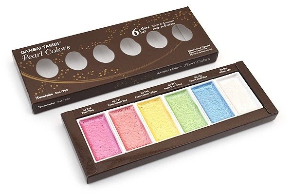 Farby akwarelowe Kuretake Gansai Tambi Pearl Colors 6 sztuk - Image 3