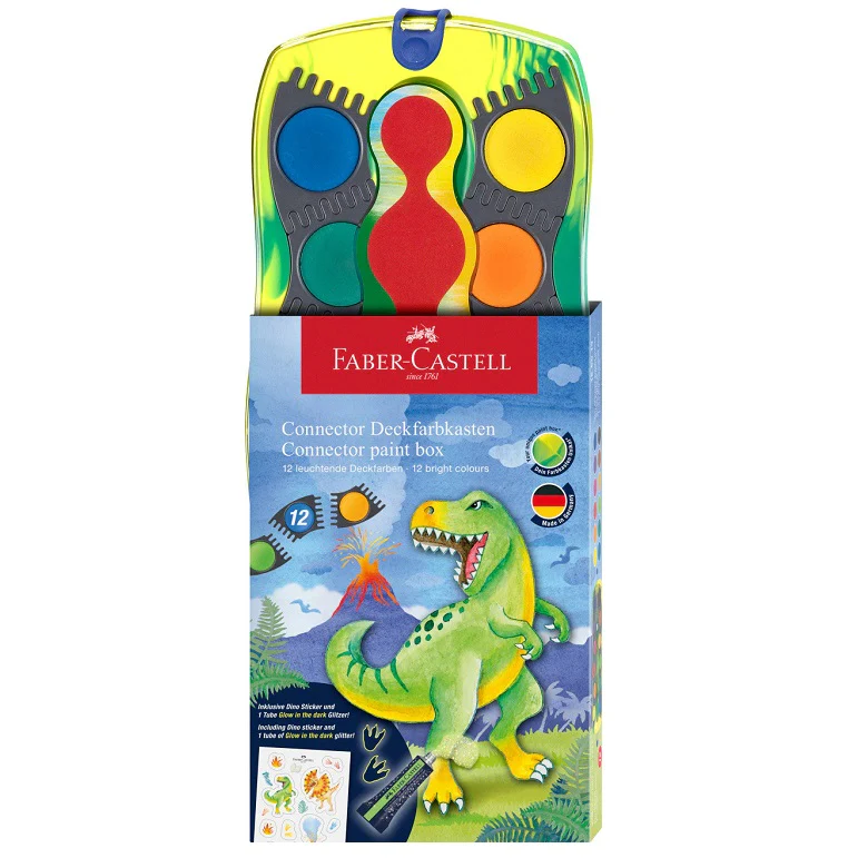 Farby szkolne Connector Faber-Castell 12 kolorów | Dinozaury
