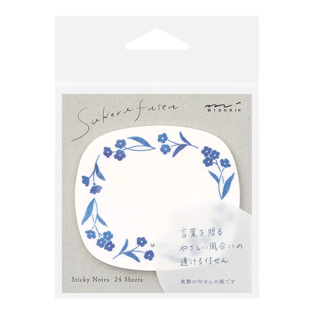 Karteczki samoprzylepne Midori Sakura Fusen Transparentne | Niebieskie kwiaty