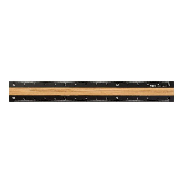 Linijka Midori 15cm Czarna - Jasne Drewno