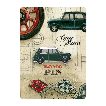 Pin Bomo Art Zielony Morris Mini Cooper