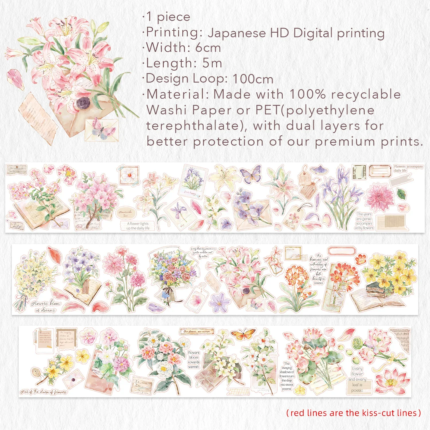 Taśma Washi Pre-Cut | Kwiatowa korespondencja - Image 7