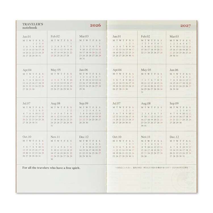 Wkład do Traveler's Noteboook 2026 | Tygodniowy Wertykalny (Lipiec-Grudzień) - Image 3