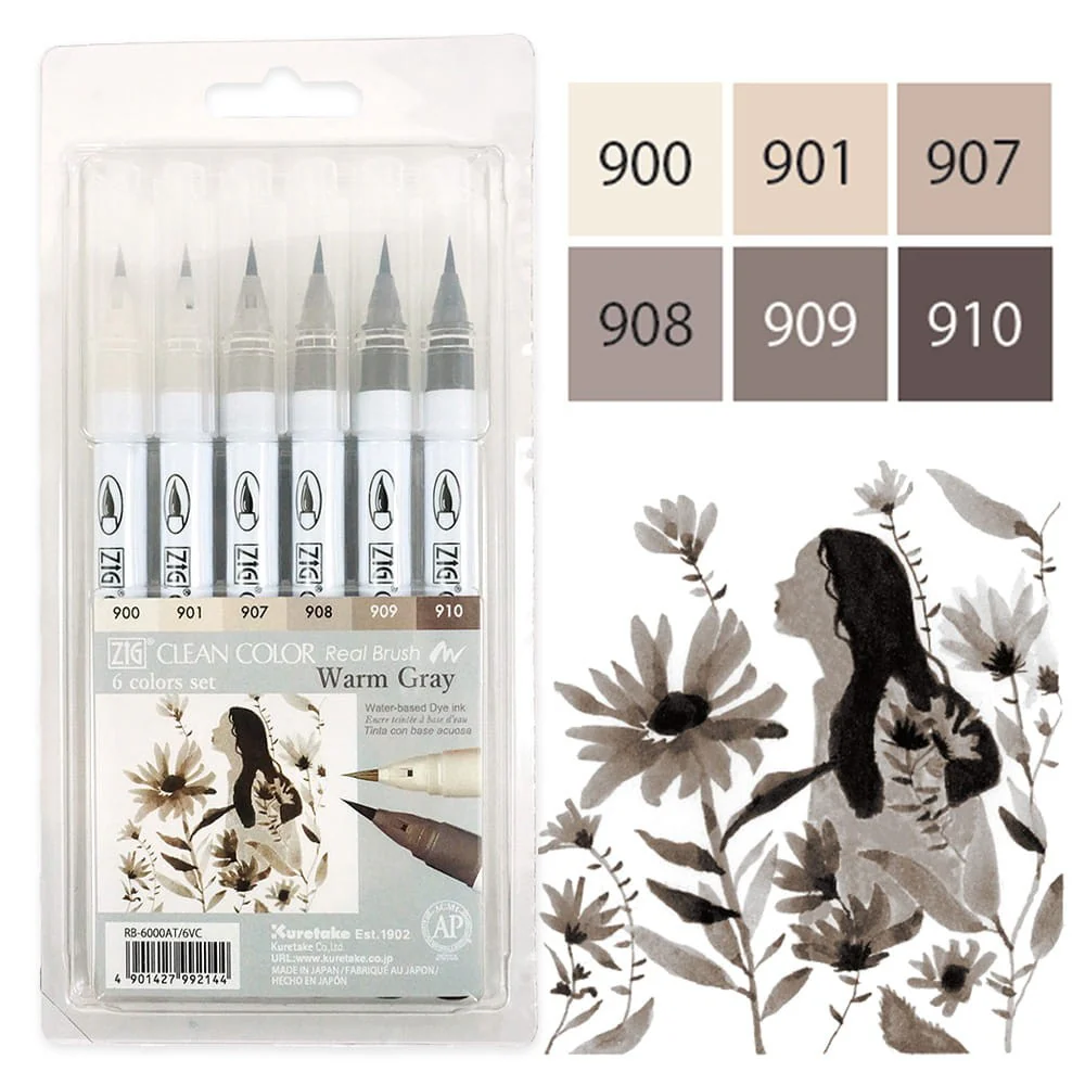 Zestaw Brush Penów Kuretake Zig Clean Color Real Brush Warm Gray