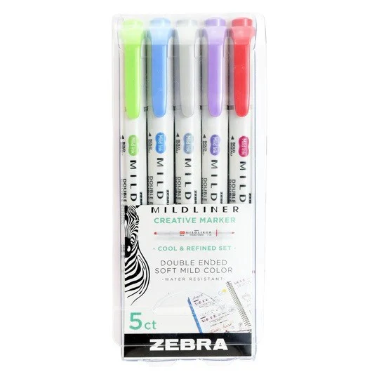 Zestaw zakreślaczy MILDLINER z podwójną końcówką Zebra 5 szt. | Cool & Refined Set