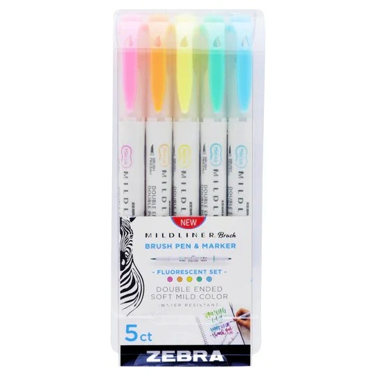 Zestaw zakreślaczy MILDLINER z podwójną końcówką Zebra 5 szt. | Fluorescent Set